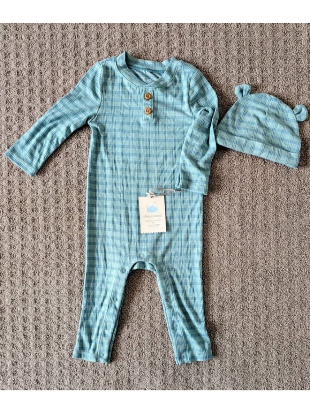 Cloud Island Baby Boy's Jacquard Checkered Romper & Hat, 12M, NWT